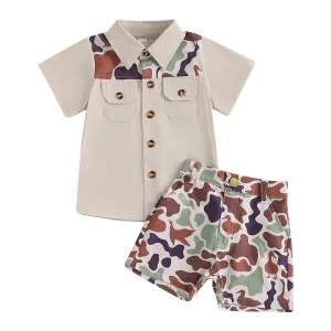 Infant Boy"s Camo Print Shorts  2 Piece Outfit
