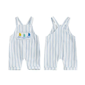 Boys Striped Romper with Suspender straps