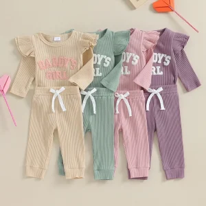 Newborn Baby Girl Ribbed Knit Long Sleeve Romper Set